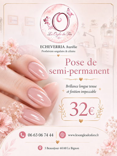Manucure russe + Pose Vernis Semi-permanent 32€ttc