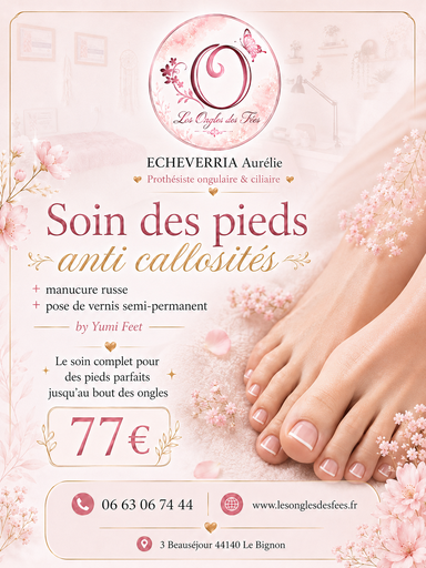 Soin des pieds anti callosités + Manucure russe + Pose de vernis semi permanent 77€ttc