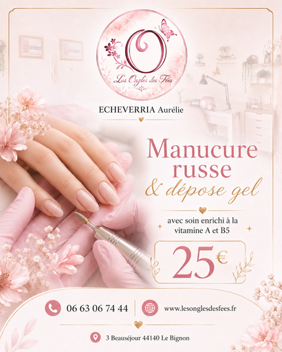 Manucure russe + Dépose Gel 25€ttc