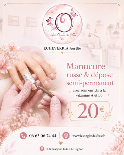 Manucure russe + Dépose Vernis Semi Permanent 20€ttc